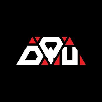 DQU triangle letter logo design with triangle shape. DQU triangle logo design monogram. DQU triangle vector logo template with red color. DQU triangular logo Simple, Elegant, and Luxurious Logo. DQU