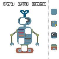 diseño vectorial de la hoja de trabajo, la tarea es cortar y pegar una pieza en el robot. juego de lógica para niños. vector