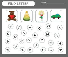 encontrar la primera letra de la palabra y conectar. juego educativo para niños. vector