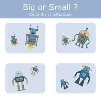 Match the robots by size big or  small. Children's educational game. vector