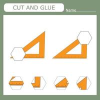 worksheet vector design, the task is to cut and glue a piece on  ruller.  Logic game for children.