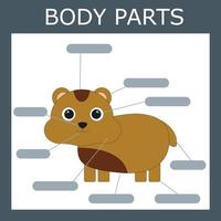 Write down the body parts of the hamster. Educational game for children. vector