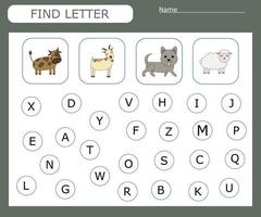 Find the first letter of the word  and connect. Educational game for children. vector