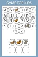 Alphabetical logic for preschoolers. Collect the word by solving the riddle vector