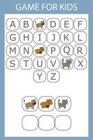 Alphabetical logic for preschoolers. Collect the word by solving the riddle vector