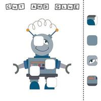 Cut out and glue roobot. Educational game for children. Vector template.