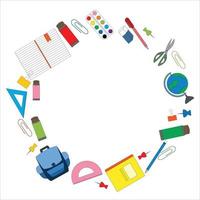 school background with a set of school supplies, vector illustration. Back to school