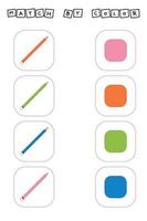 Match the pencils and their colors. Appropriate game. Educational game for preschool children and toddlers vector