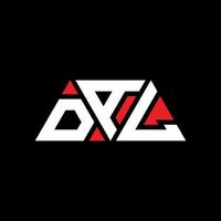 DAL triangle letter logo design with triangle shape. DAL triangle logo design monogram. DAL triangle vector logo template with red color. DAL triangular logo Simple, Elegant, and Luxurious Logo. DAL