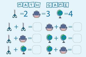 worksheet vector design, task to calculate the answer and connect to the correct number. Logic game for children.