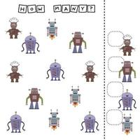 Counting Game for Preschool Children.  Count how many robots vector