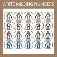 The task is to write in the lost numbers from 1 to 20. Educational exercises for preschool children vector