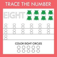 Trace line , number worksheet with monsters for kids, practicing fine motor skills.  Educational game for preschool children. vector