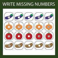 The task is to write in the lost numbers from 1 to 20. Educational exercises for preschool children vector