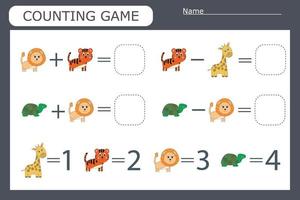 counting game with funny animals. Preschool worksheet, kids activity sheet, printable worksheet vector