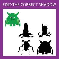 Find correct shadow with colorful monsters.  Kids educational game. vector