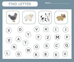 Find the first letter of the word  and connect. Educational game for children. vector