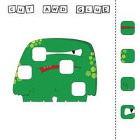 worksheet vector design, the task is to cut and glue a piece on bright monster.  Logic game for children.