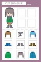 Cut out the pictures of the clothes and glue the ones that match the pattern. Fun game for kids and kids vector