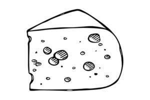 Hand drawn cheese parts and slices isolated on a white background. Cheese icon. Vector cheese clipart