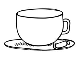 linda taza de té o ilustración de café. imágenes prediseñadas de taza simple. acogedor hogar garabato vector