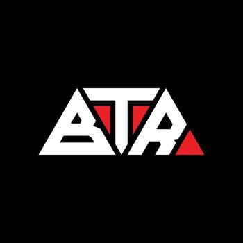BTR triangle letter logo design with triangle shape. BTR triangle logo design monogram. BTR triangle vector logo template with red color. BTR triangular logo Simple, Elegant, and Luxurious Logo. BTR