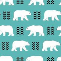 Seamless vector pattern with cute hand drawn polar bears