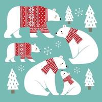 Seamless vector pattern with cute hand drawn polar bears