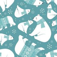 Seamless vector pattern with cute hand drawn polar bears