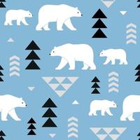 Seamless vector pattern with cute hand drawn polar bears