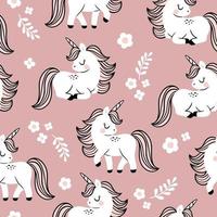 Hand drawn seamless vector pattern with cute baby unicorns