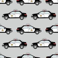 Hand drawn police cars seamless vector pattern