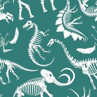 Hand drawn dinosaur skeletons seamless pattern. vector