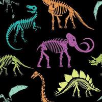 Hand drawn dinosaur skeletons seamless pattern. vector