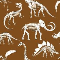 esqueletos de dinosaurios dibujados a mano de patrones sin fisuras. vector