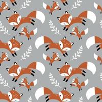 Seamless pattern with cute hand drawn foxes and leaves. Perfect for textile, wallpaper or print design. vector