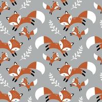 Seamless pattern with cute hand drawn foxes and leaves. Perfect for textile, wallpaper or print design. vector