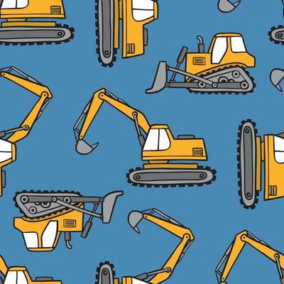 Hand drawn construction cars seamless vector pattern