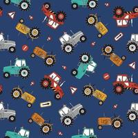 Hand drawn tractors seamless vector pattern
