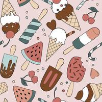 Hand drawn ice creams seamless vector pattern