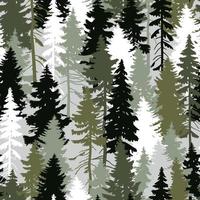 Seamless pattern with pine tree silhouettes on light grey background. vector