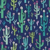Hand drawn seamless pattern with cute blooming cactuses vector