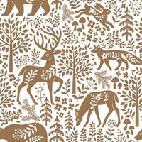 patrón impecable con ciervos, cervatillos, árboles y hojas. ilustración de bosque escandinavo. perfecto para el diseño textil, de papel tapiz o de impresión. vector