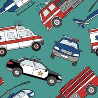 Hand drawn emergency cars seamless vector pattern