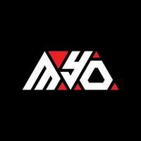 MYO triangle letter logo design with triangle shape. MYO triangle logo design monogram. MYO triangle vector logo template with red color. MYO triangular logo Simple, Elegant, and Luxurious Logo. MYO