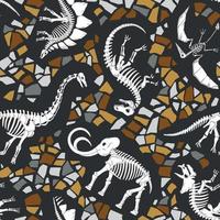 Hand drawn dinosaur skeletons seamless pattern. vector