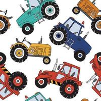 Hand drawn tractors seamless vector pattern