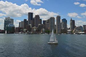 White Sailboat in Boston Harbor on a Summer Day photo