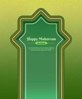 Happy Muharram Islamic new year greeting card or flyer with mosque gate. Suitable for social media design and vertical banner. vector
