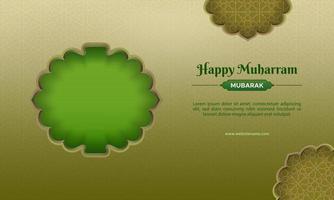 Islamic pattern background for Muharram happy horizontal banner with mosque frame vector